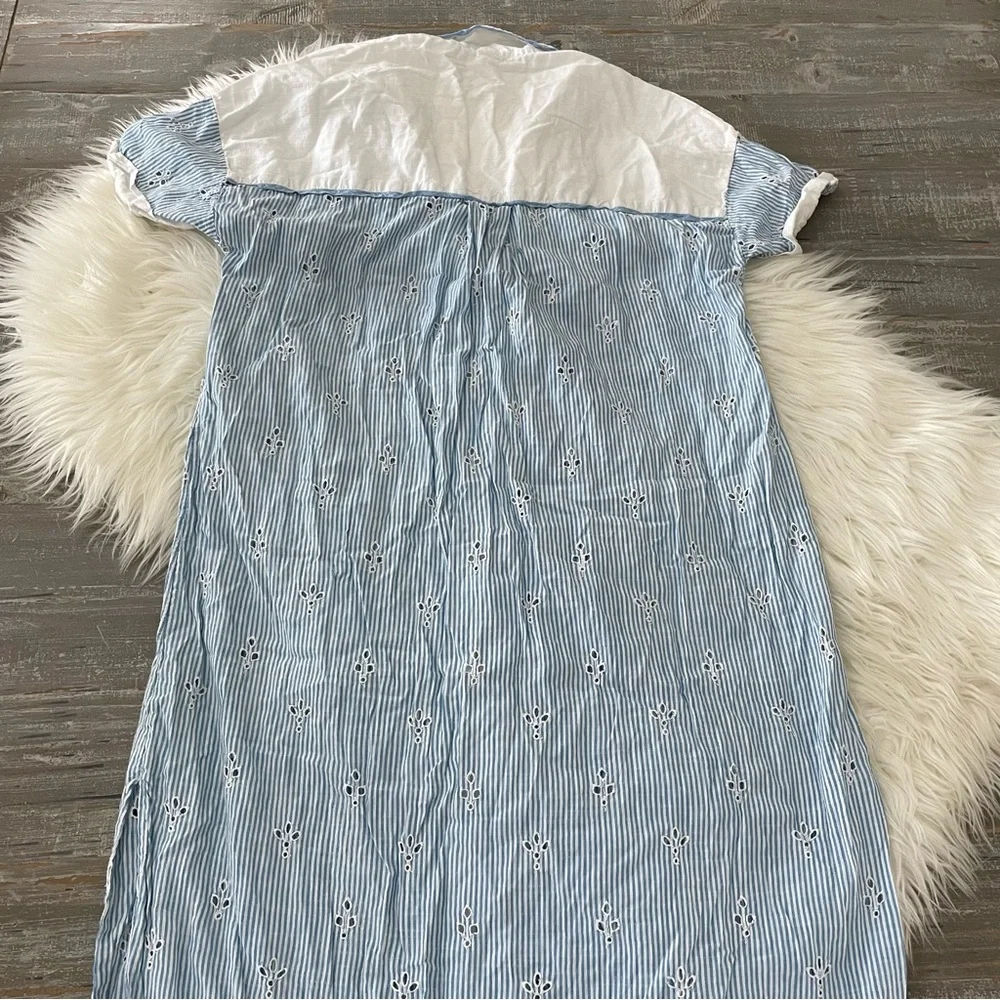 Anthropologie Cezzane Blue And White Striped Eyelet Dress - Picture 7 of 7